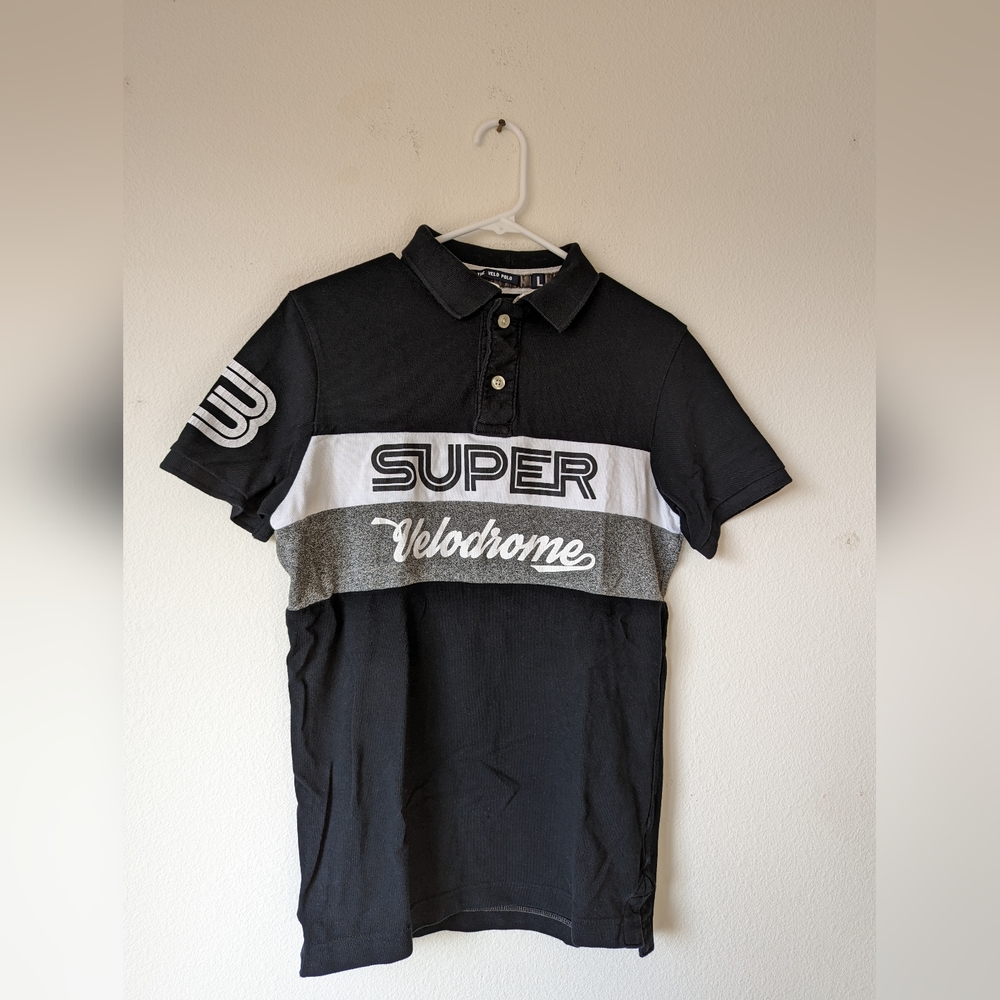 Superdry Velo Polo Shirt Large Black with White